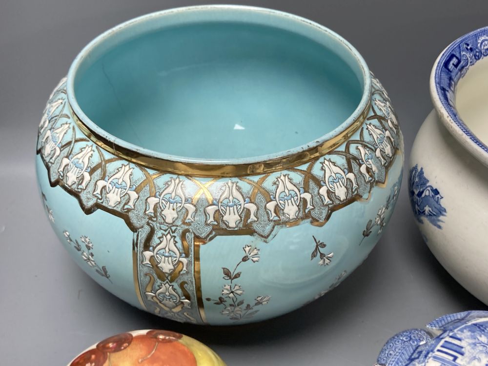 A 19th century pearlware Bacchus mask jug, a pair of Victorian pink opaline glass ewers and sundry items